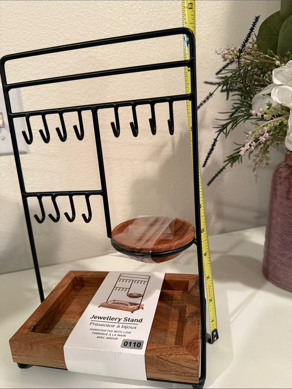 Black & Wood Jewelry Stand Organizer NWT - Picture 5 of 8